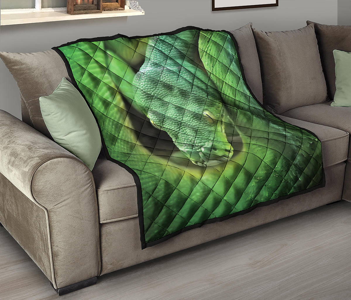 Green Reticulated Python Snake Print Quilt