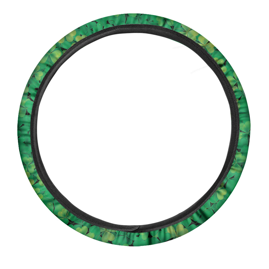Green Shamrock Leaf Pattern Print Car Steering Wheel Cover