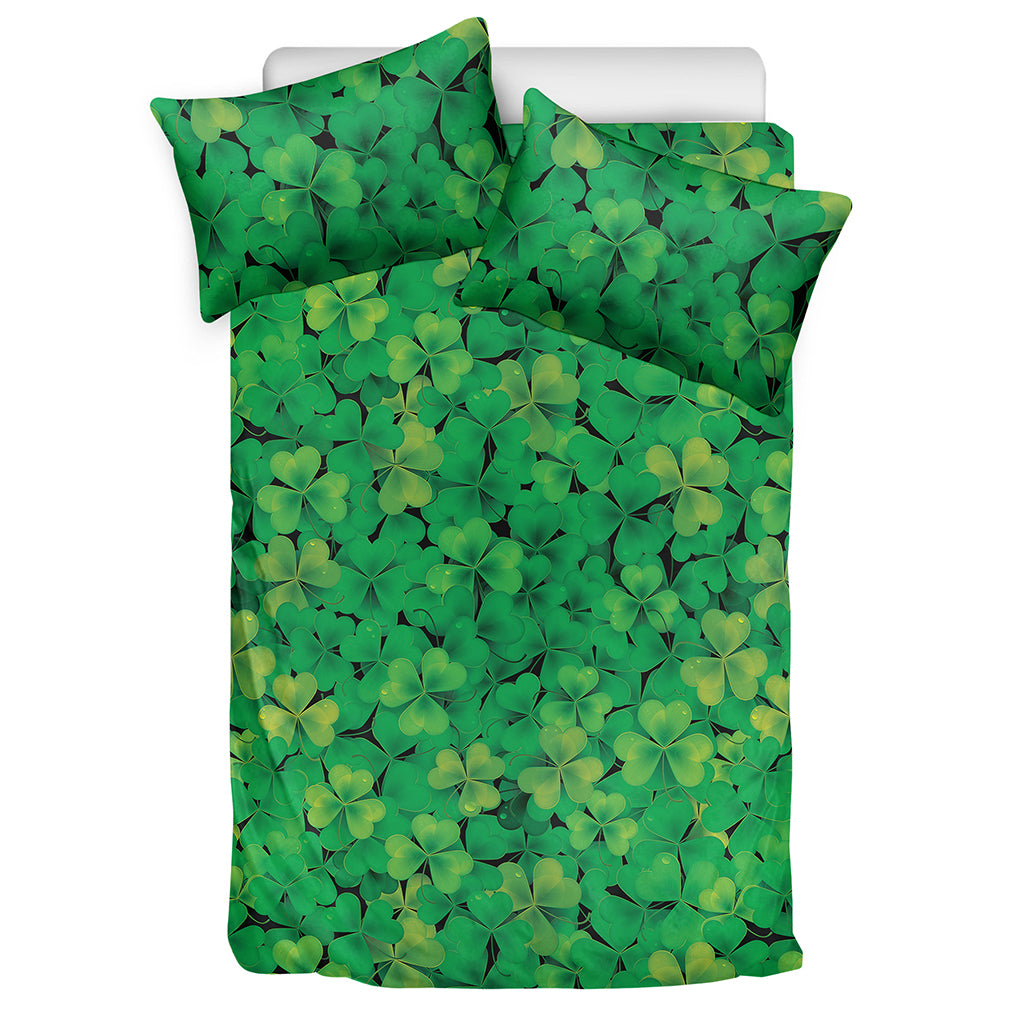 Green Shamrock Leaf Pattern Print Duvet Cover Bedding Set