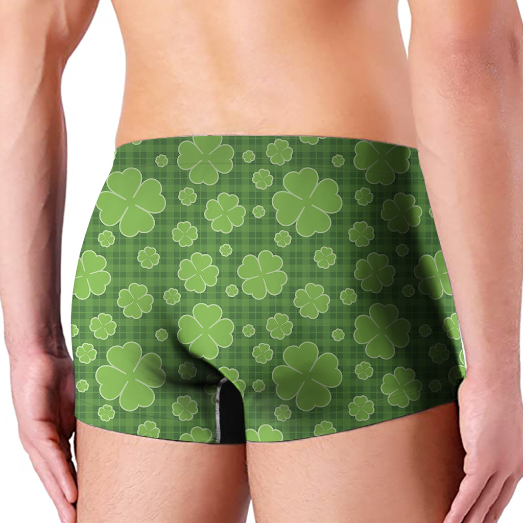 Green Shamrock Plaid Pattern Print Men's Boxer Briefs