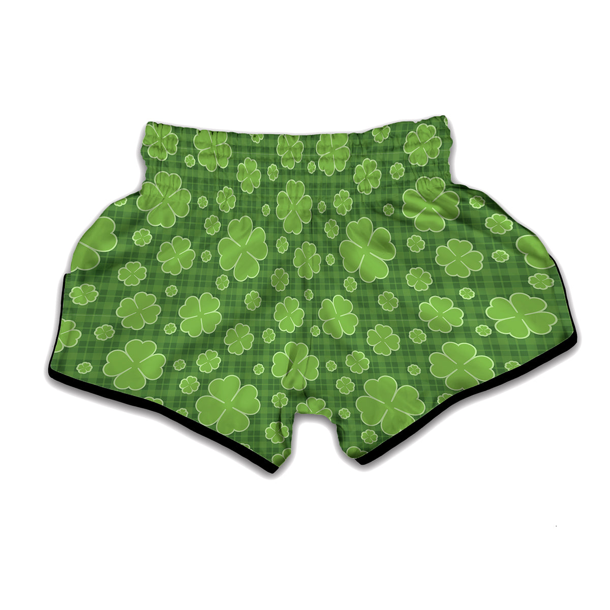 Green Shamrock Plaid Pattern Print Muay Thai Boxing Shorts