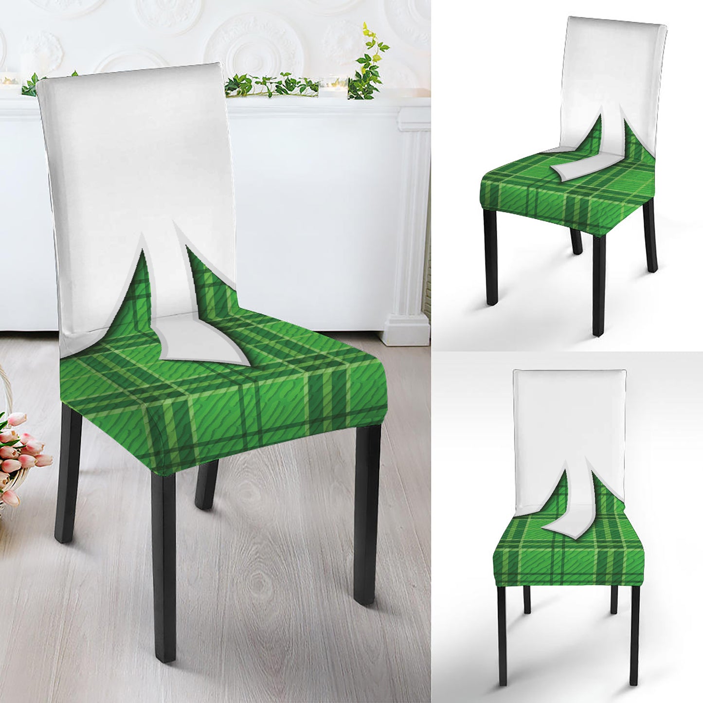 Green Shamrock Tartan Print Dining Chair Slipcover