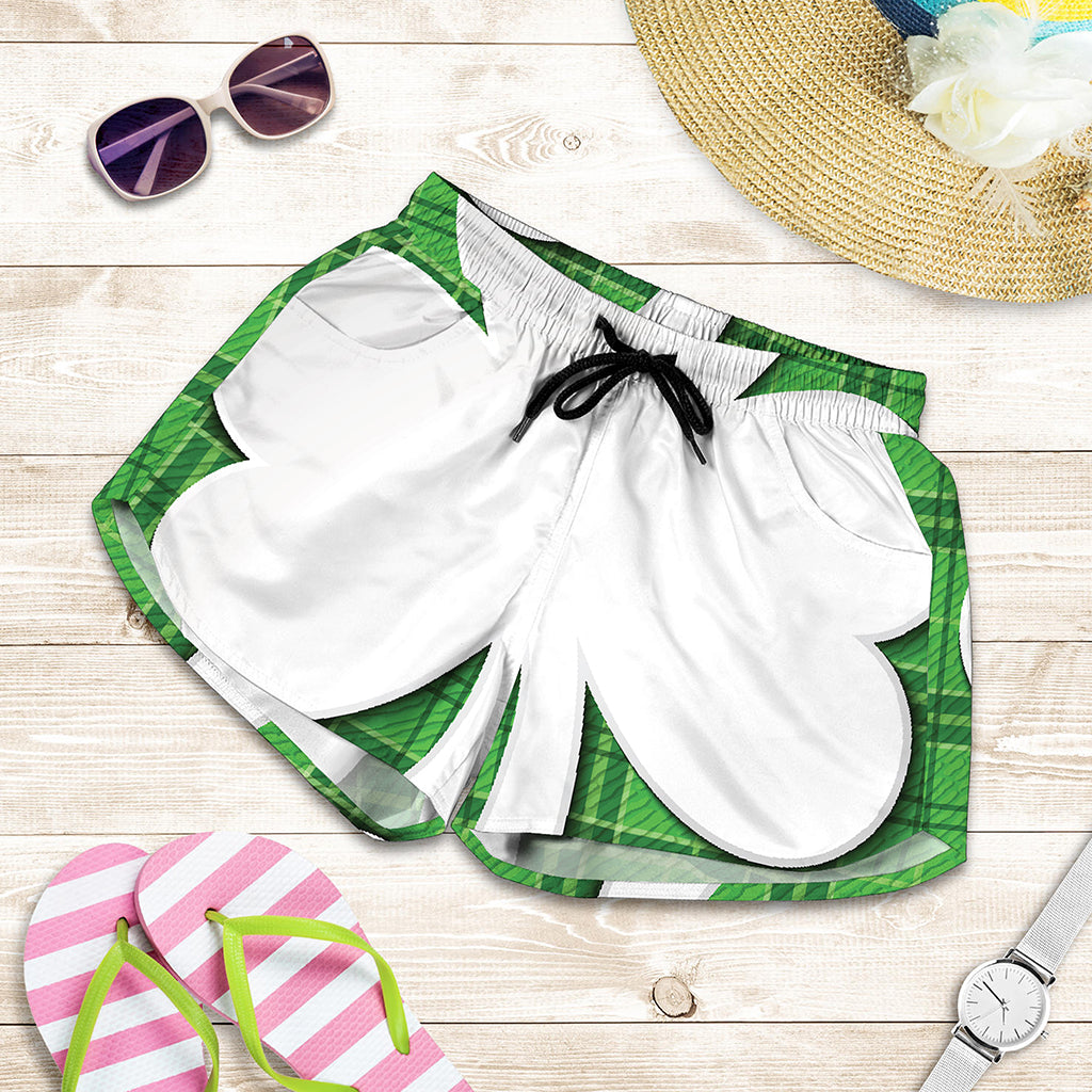 Green Shamrock Tartan Print Women's Shorts