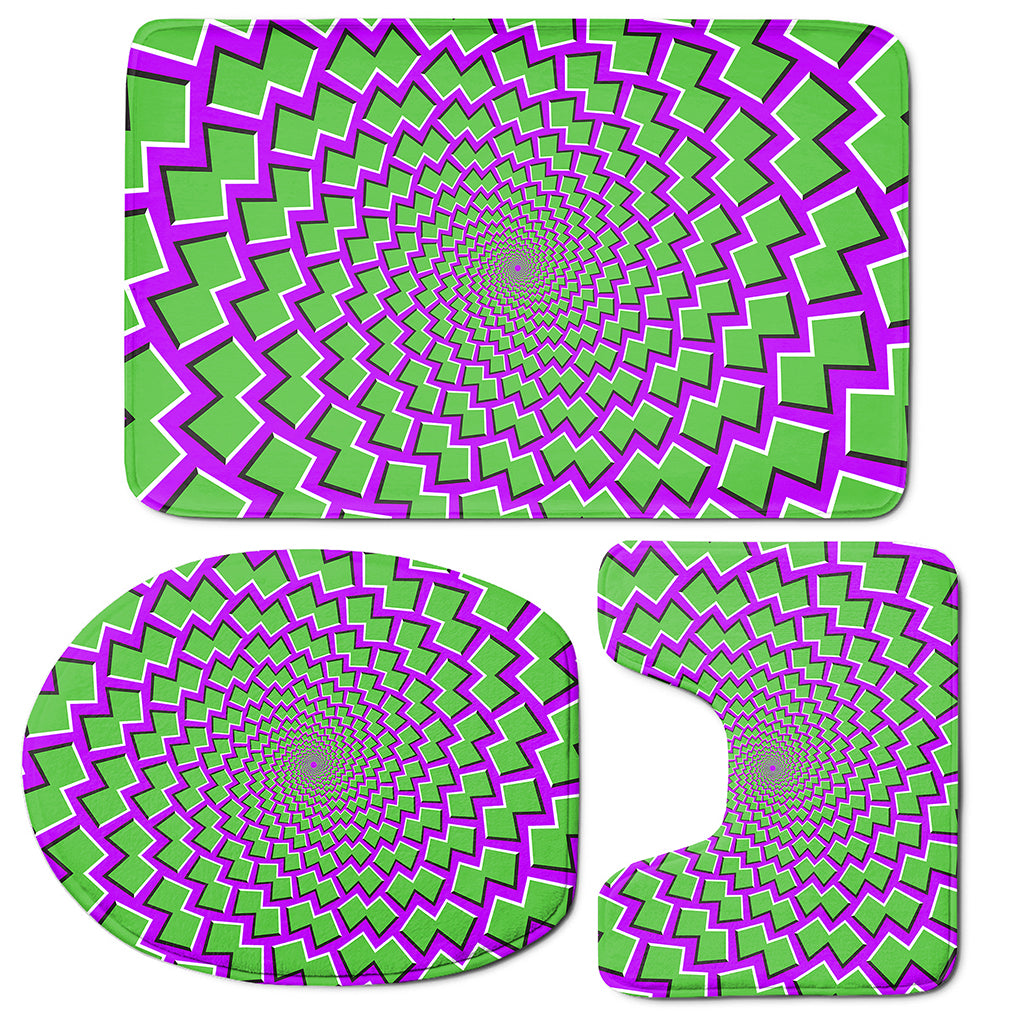 Green Shapes Moving Optical Illusion 3 Piece Bath Mat Set