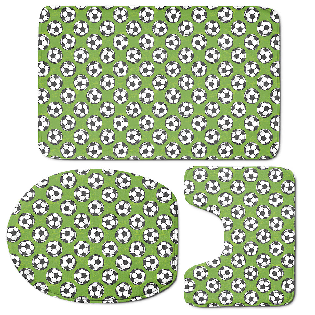 Green Soccer Ball Pattern Print 3 Piece Bath Mat Set