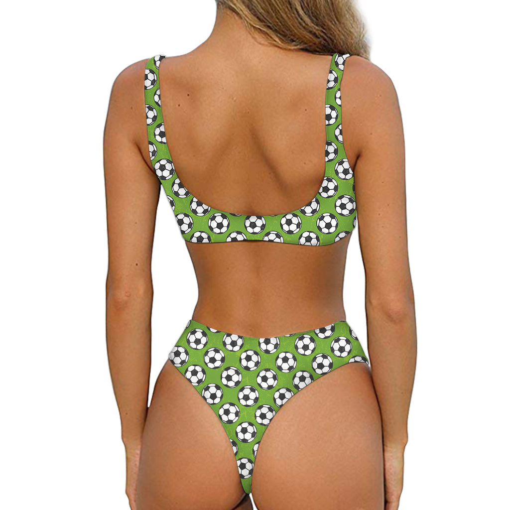Green Soccer Ball Pattern Print Front Bow Tie Bikini