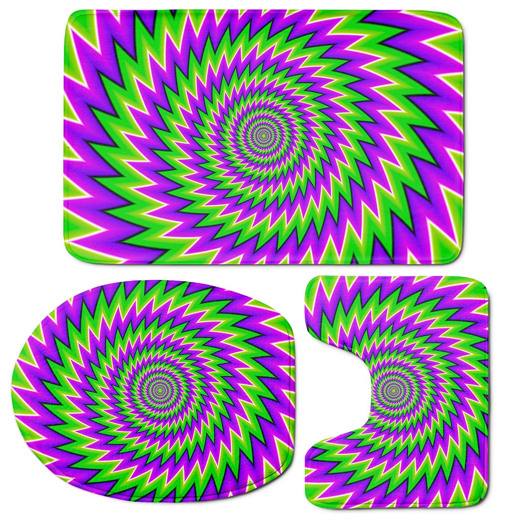 Green Spiral Moving Optical Illusion 3 Piece Bath Mat Set