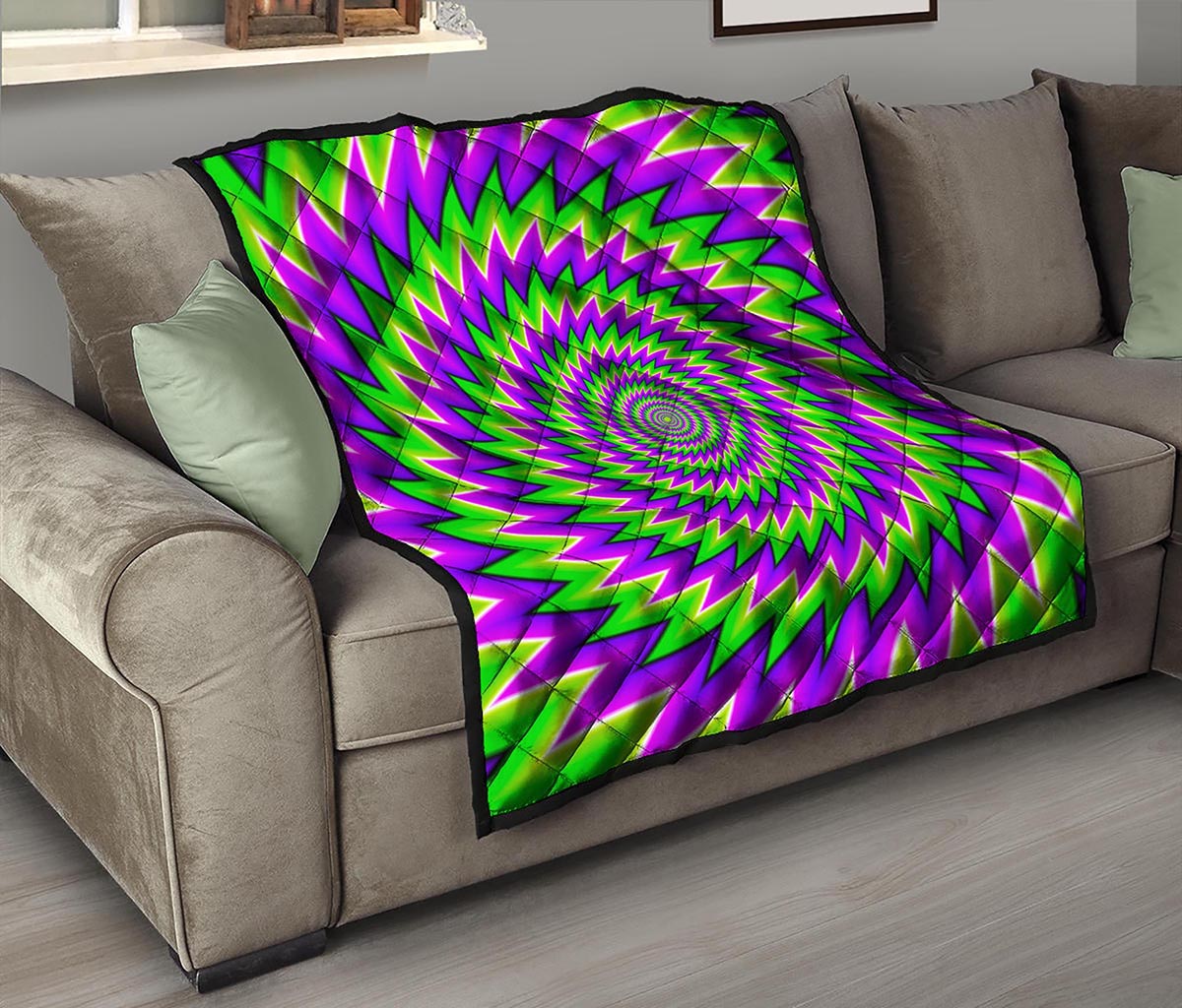Green Spiral Moving Optical Illusion Quilt