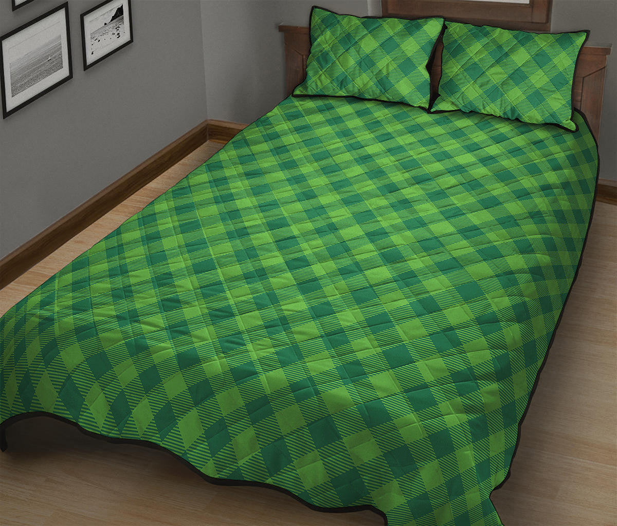 Green St. Patrick's Day Plaid Print Quilt Bed Set