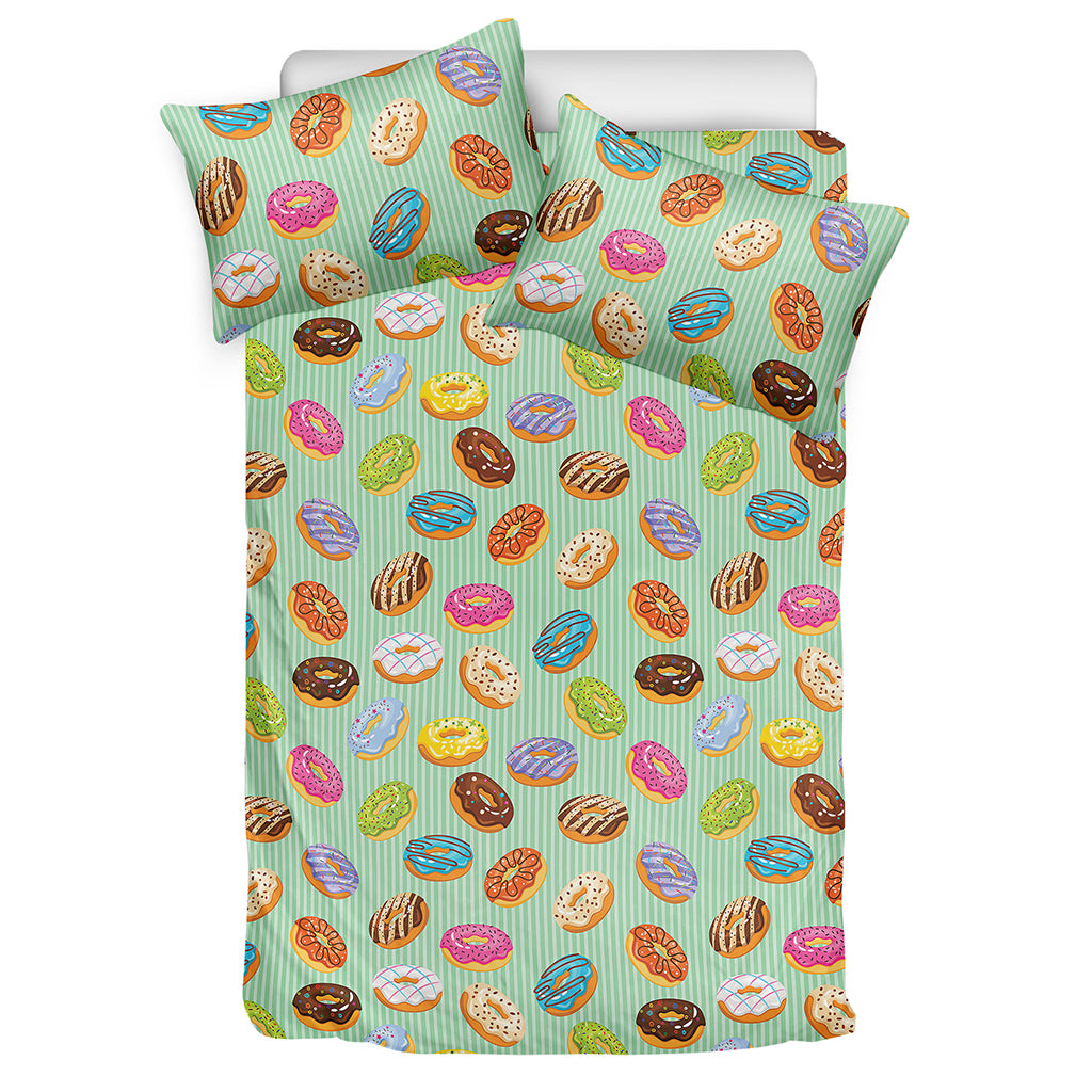 Green Striped Donut Pattern Print Duvet Cover Bedding Set