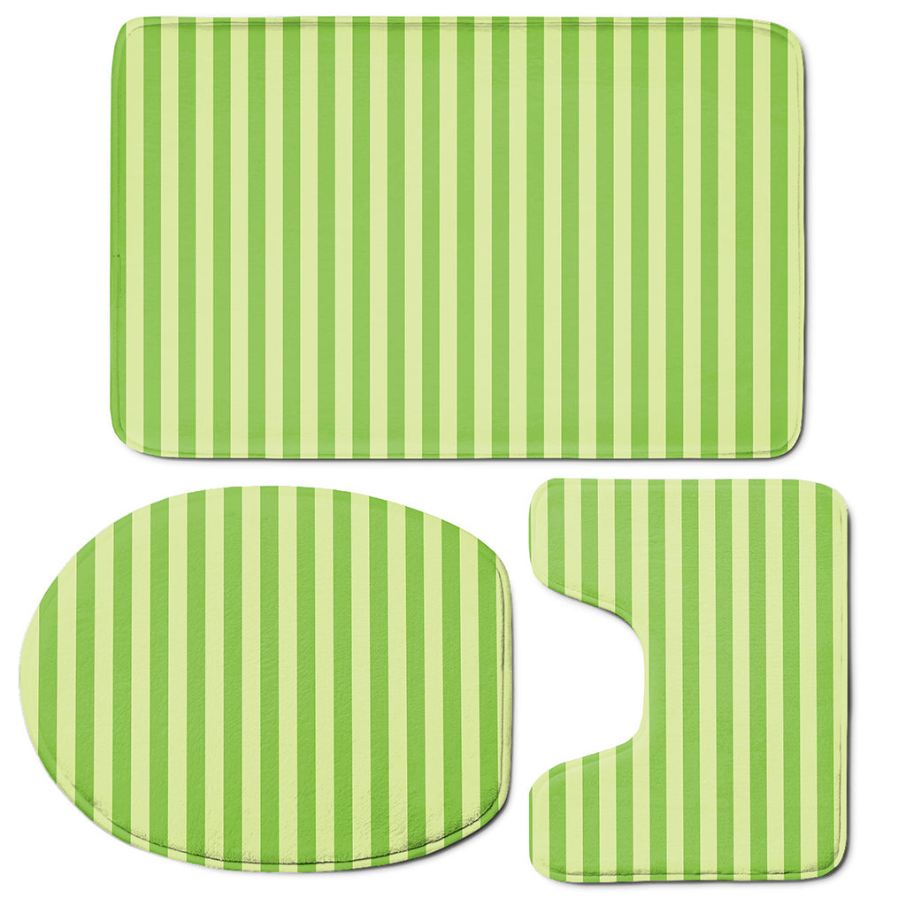 Green Striped Pattern Print 3 Piece Bath Mat Set