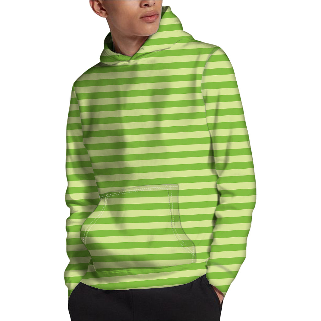 Green Striped Pattern Print Pullover Hoodie