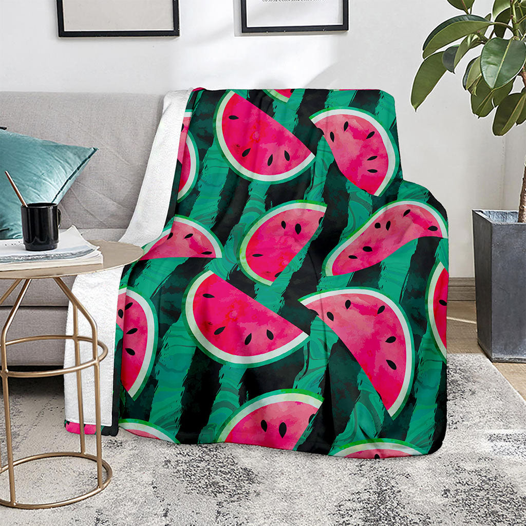 Green Striped Watermelon Pattern Print Blanket