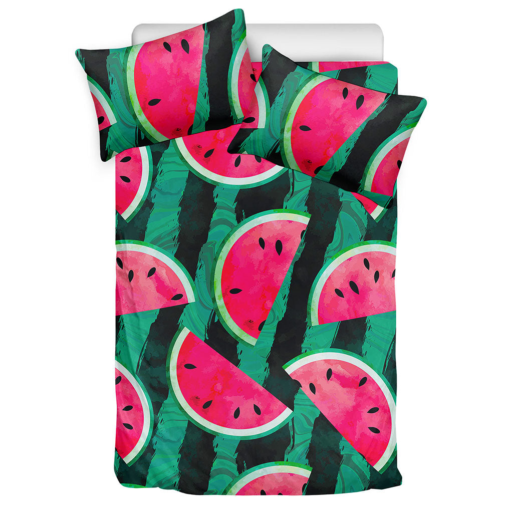 Green Striped Watermelon Pattern Print Duvet Cover Bedding Set