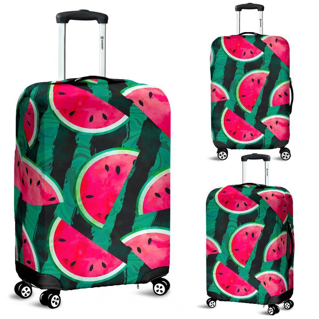 Green Striped Watermelon Pattern Print Luggage Cover GearFrost