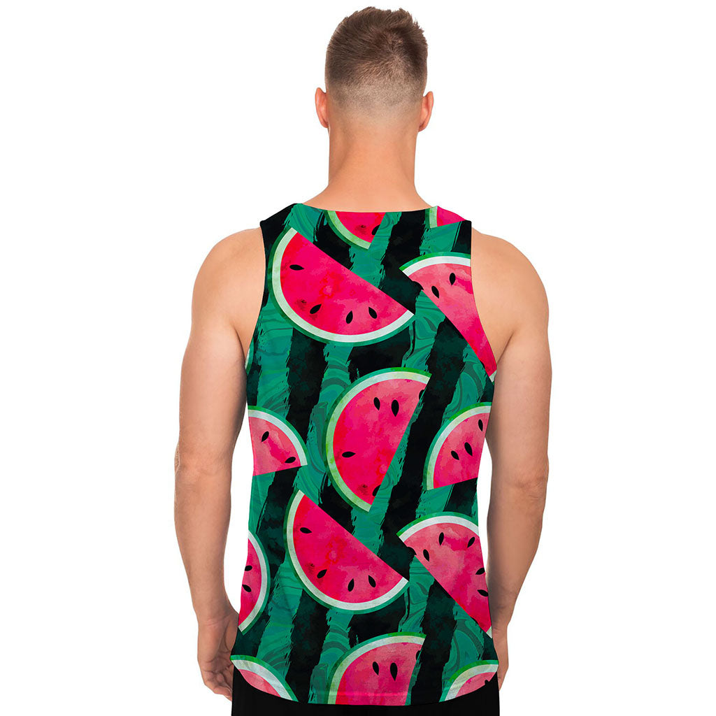 Green Striped Watermelon Pattern Print Men's Tank Top