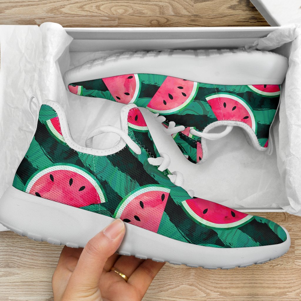 Green Striped Watermelon Pattern Print Mesh Knit Shoes GearFrost