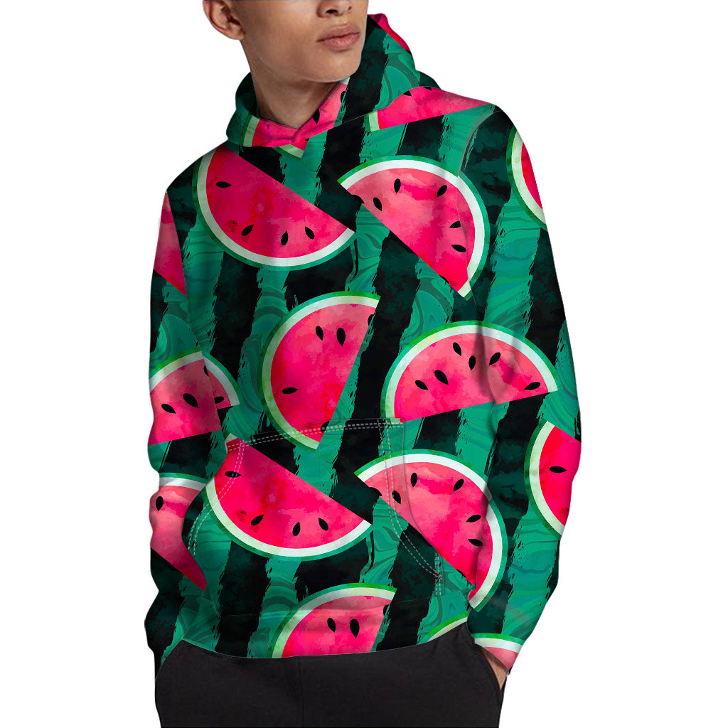 Green Striped Watermelon Pattern Print Pullover Hoodie