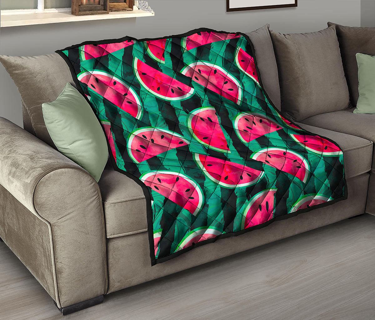 Green Striped Watermelon Pattern Print Quilt