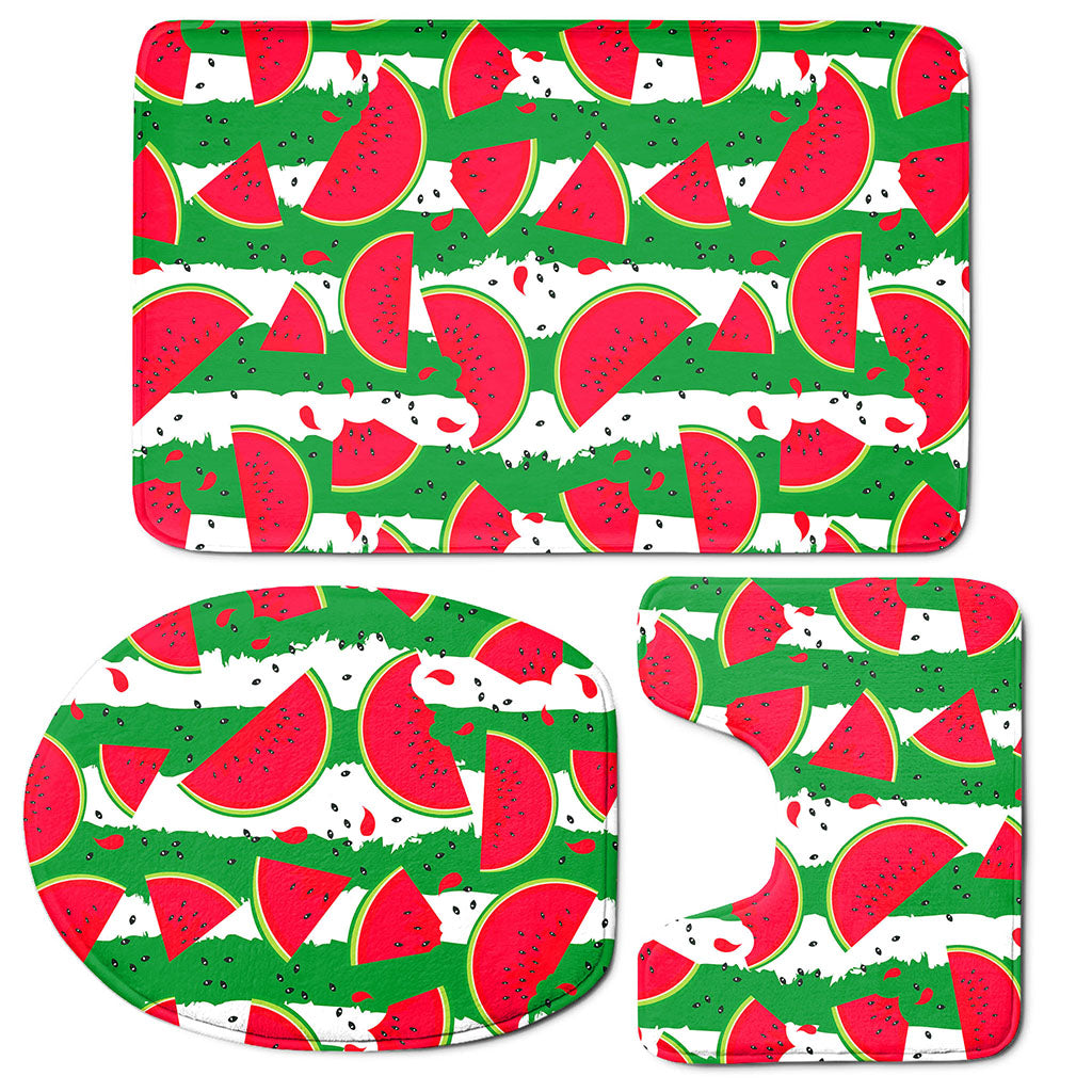 Green Stripes Watermelon Pattern Print 3 Piece Bath Mat Set