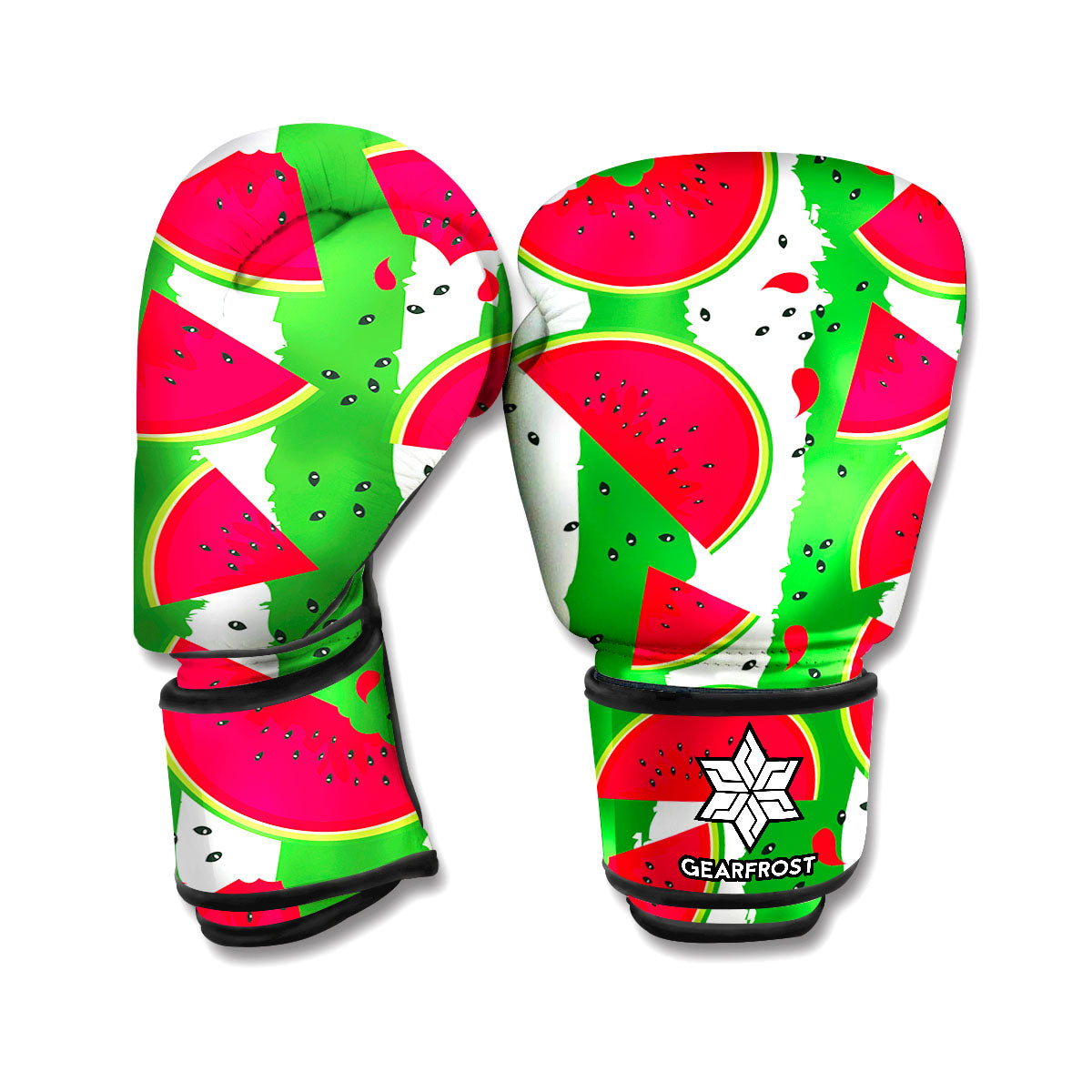 Green Stripes Watermelon Pattern Print Boxing Gloves