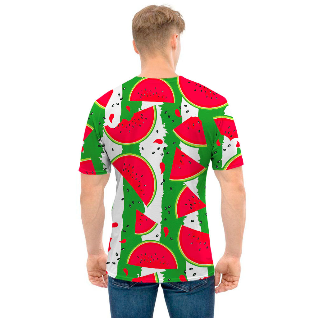 Green Stripes Watermelon Pattern Print Men's T-Shirt