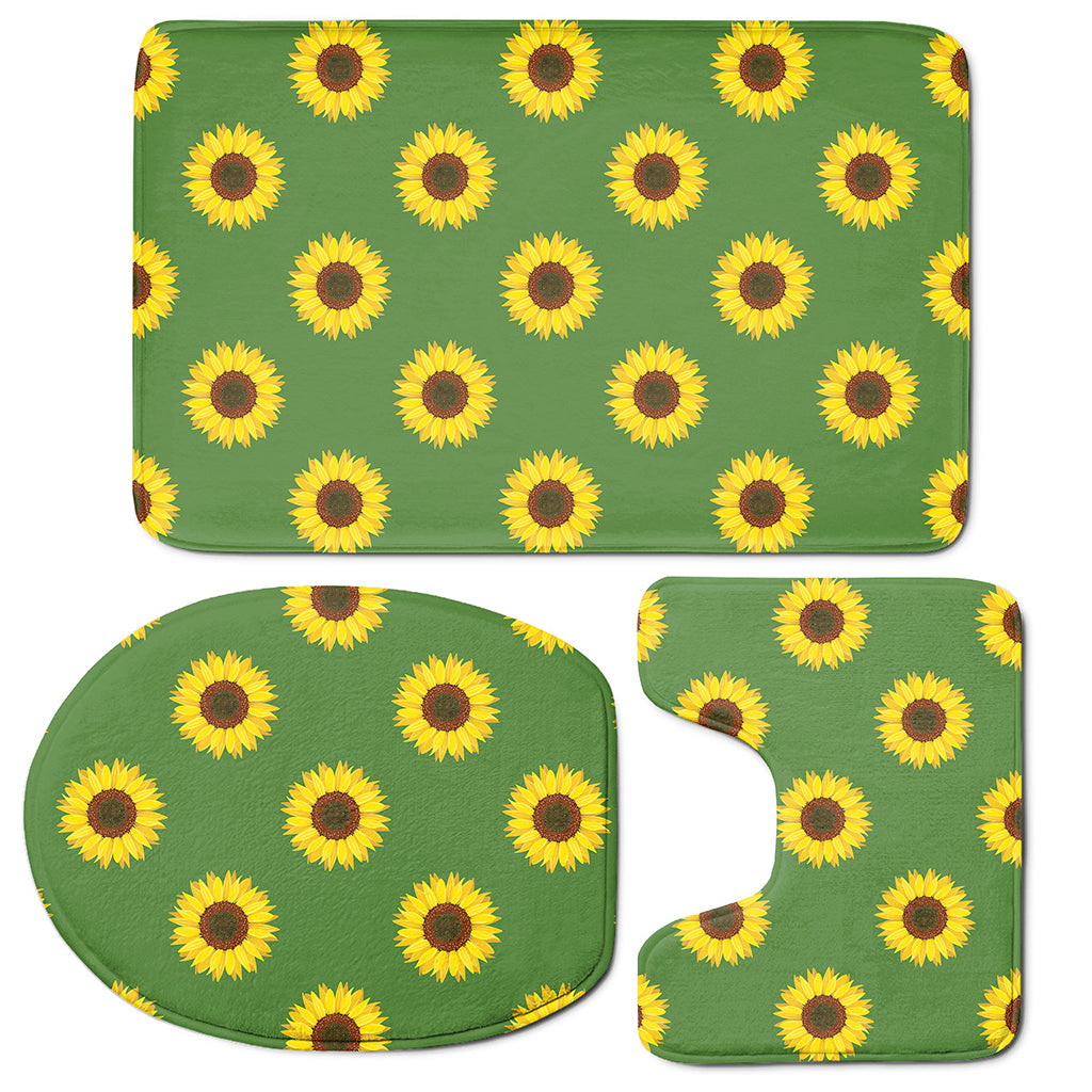Green Sunflower Pattern Print 3 Piece Bath Mat Set