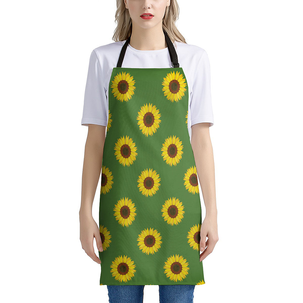 Green Sunflower Pattern Print Apron