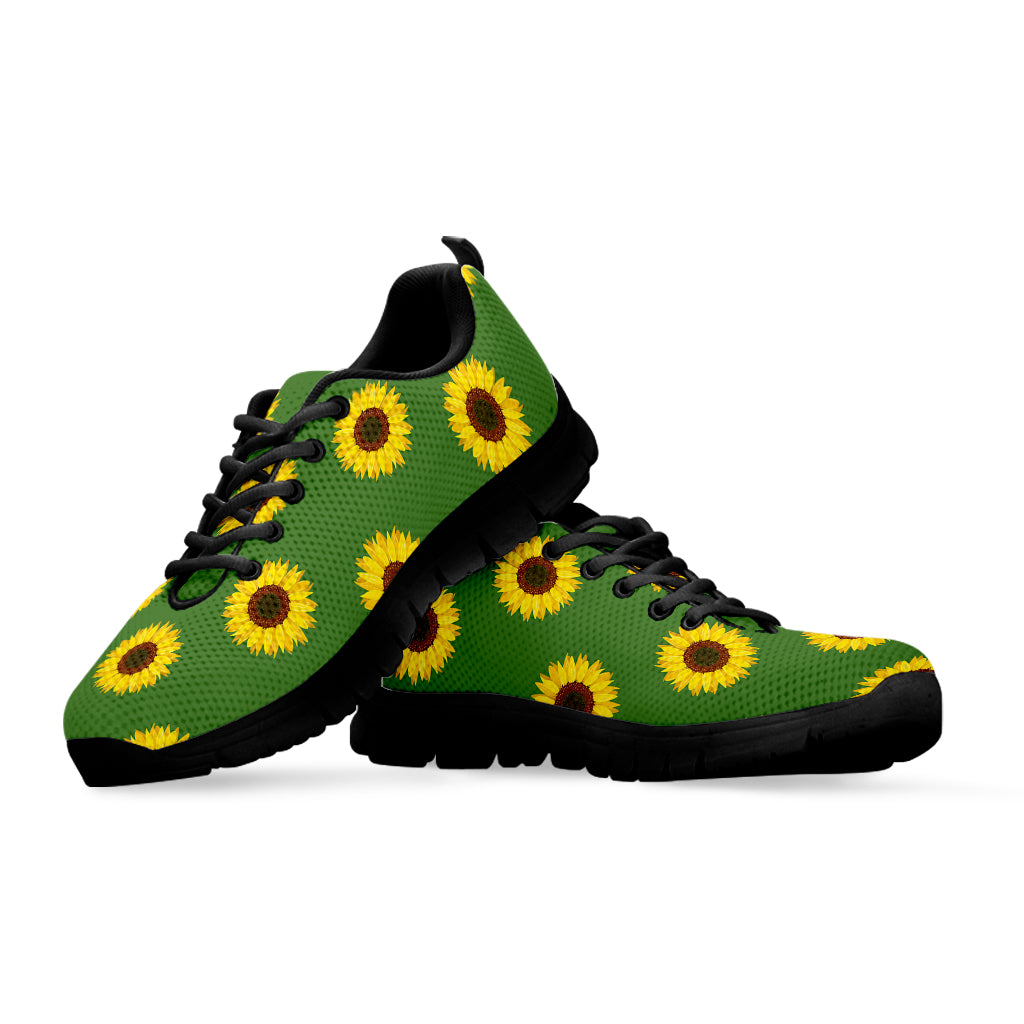 Green Sunflower Pattern Print Black Sneakers
