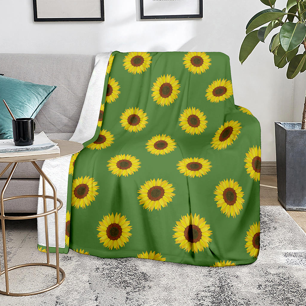 Green Sunflower Pattern Print Blanket