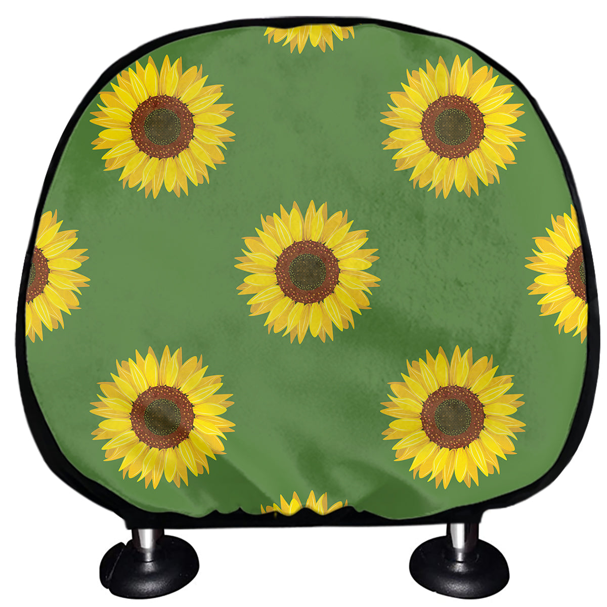 Green Sunflower Pattern Print Car Headrest Covers