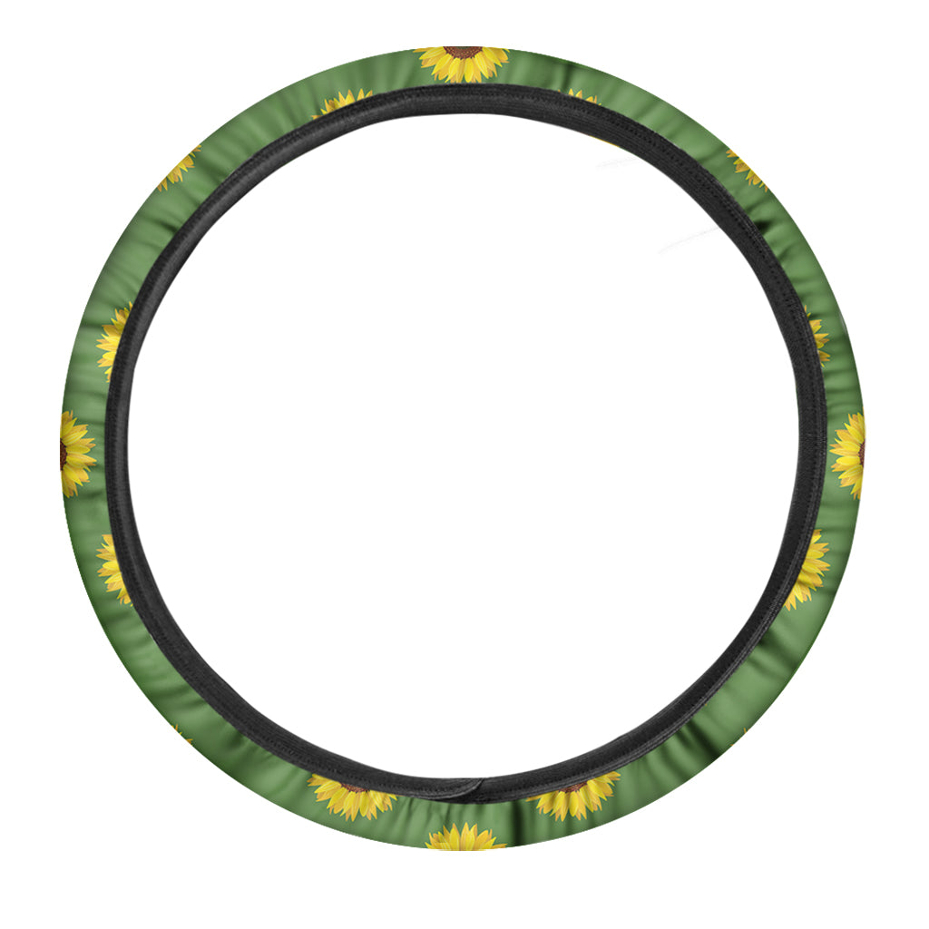 Green Sunflower Pattern Print Car Steering Wheel Cover