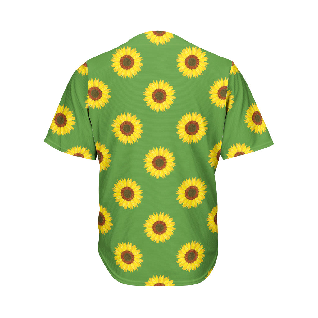 Green Sunflower Pattern Print Men's Baseball Jersey