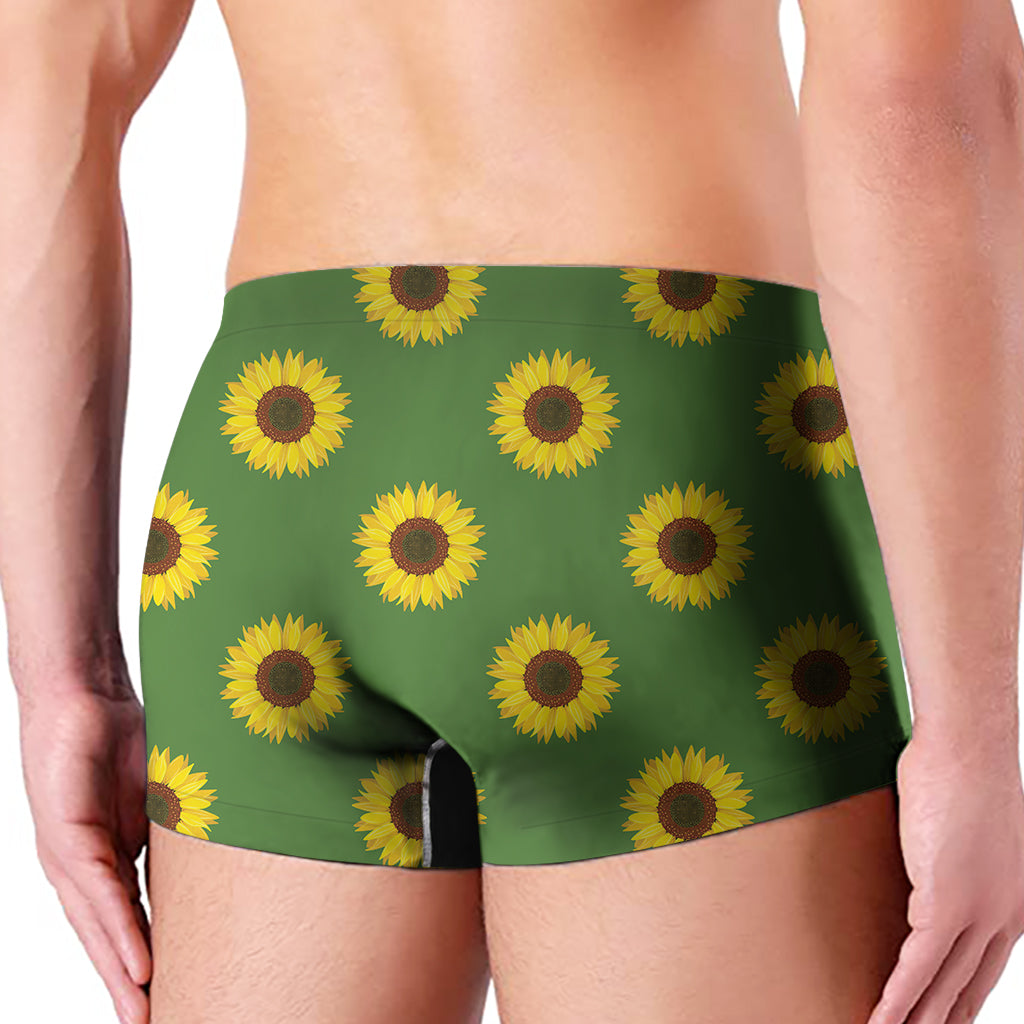 Green Sunflower Pattern Print Men's Boxer Briefs