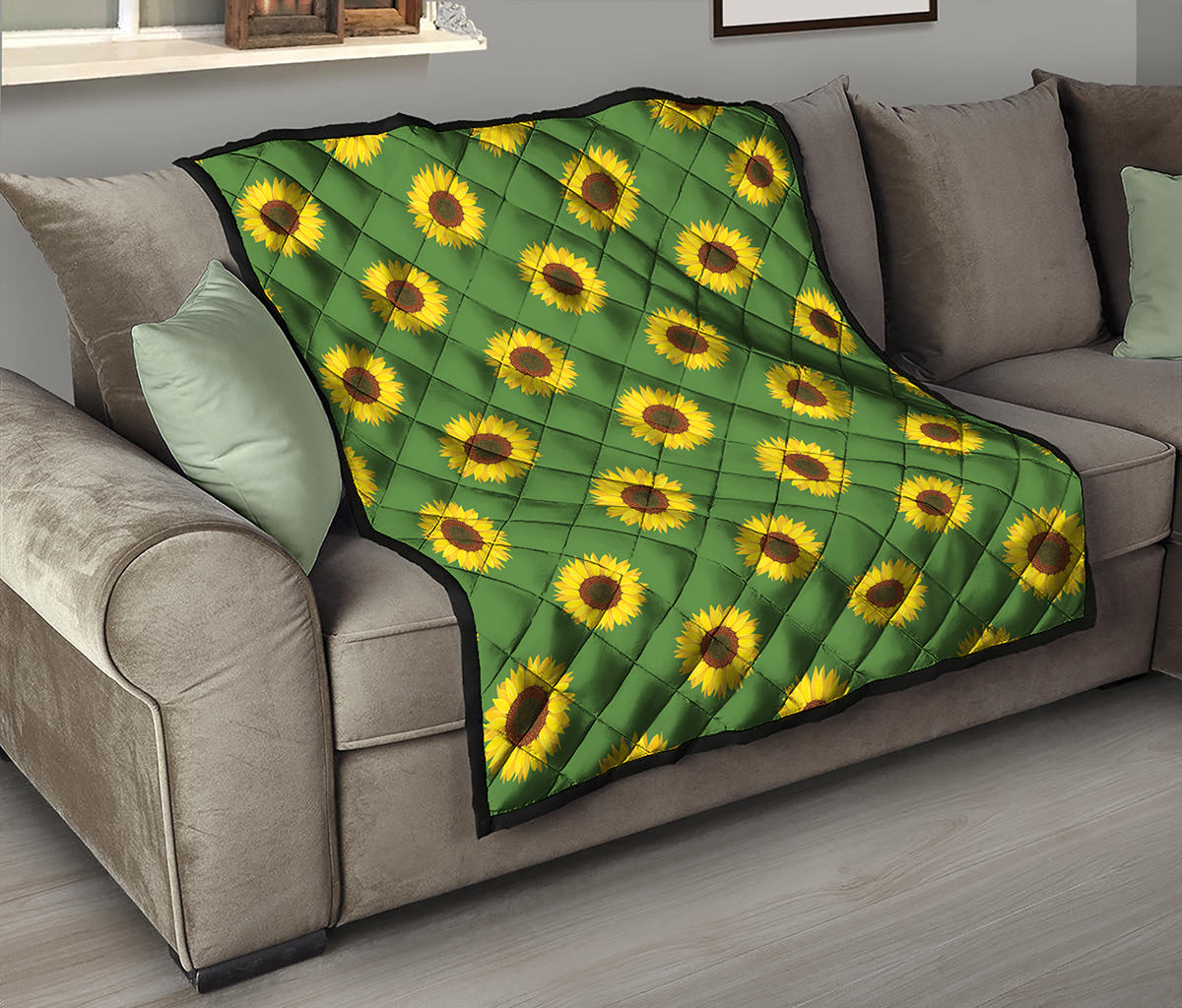 Green Sunflower Pattern Print Quilt