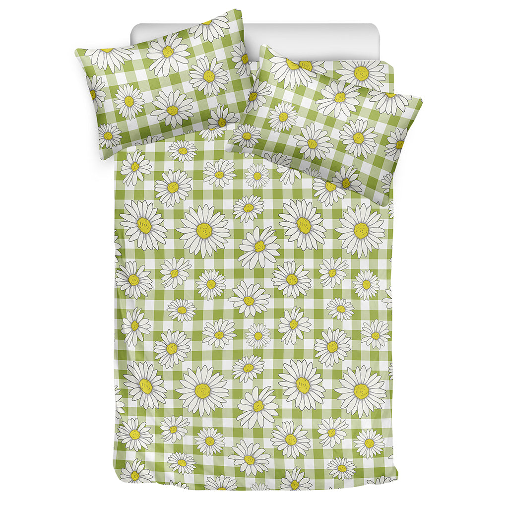Green Tartan Daisy Pattern Print Duvet Cover Bedding Set