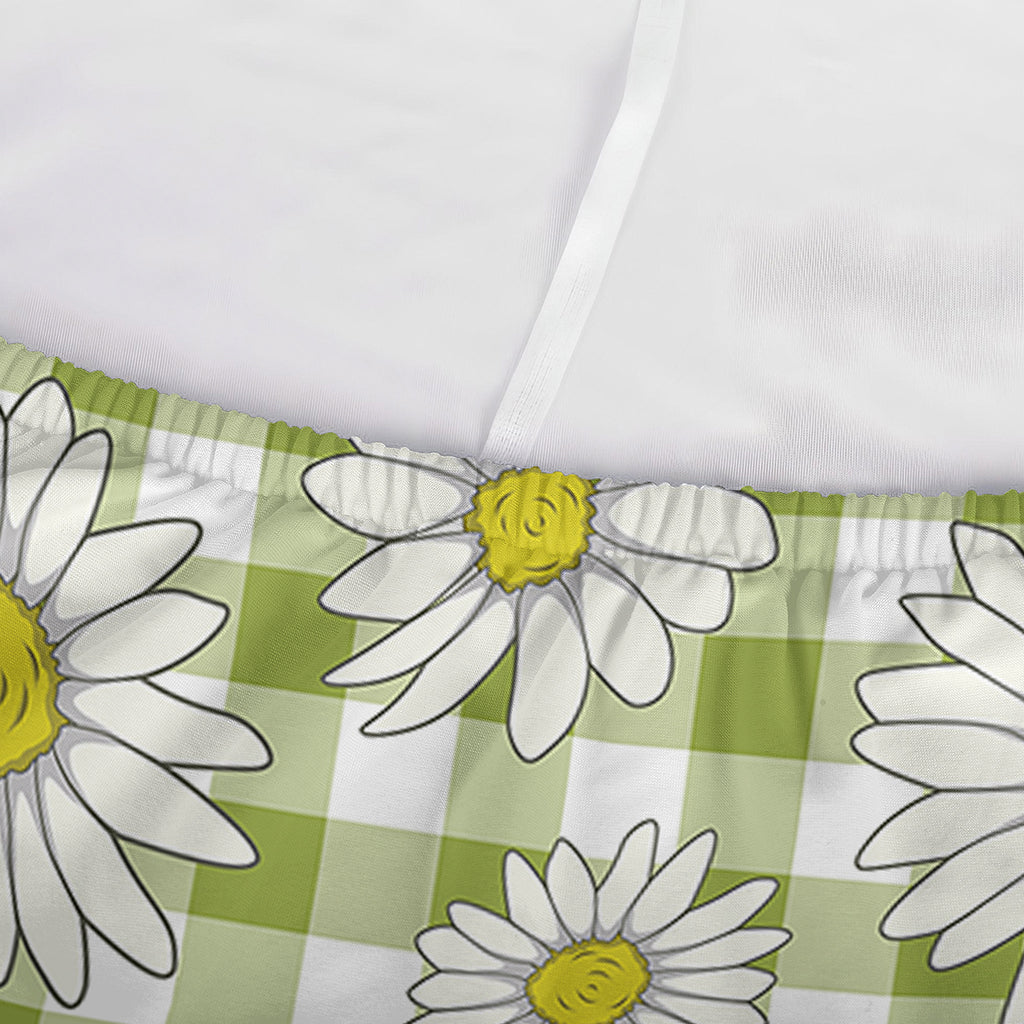 Green Tartan Daisy Pattern Print Sofa Cover