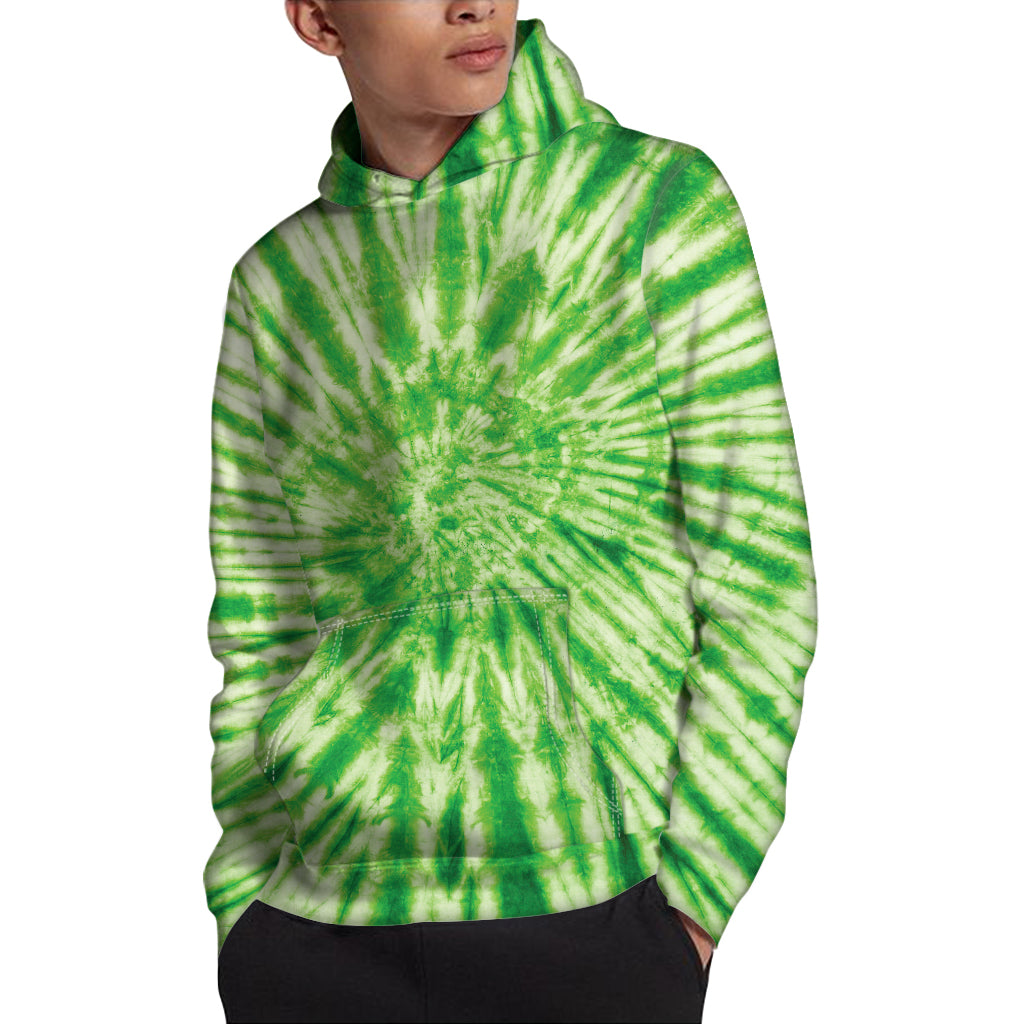 Green Tie Dye Print Pullover Hoodie