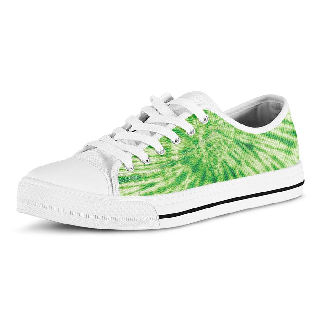 Green Tie Dye Print White Low Top Shoes