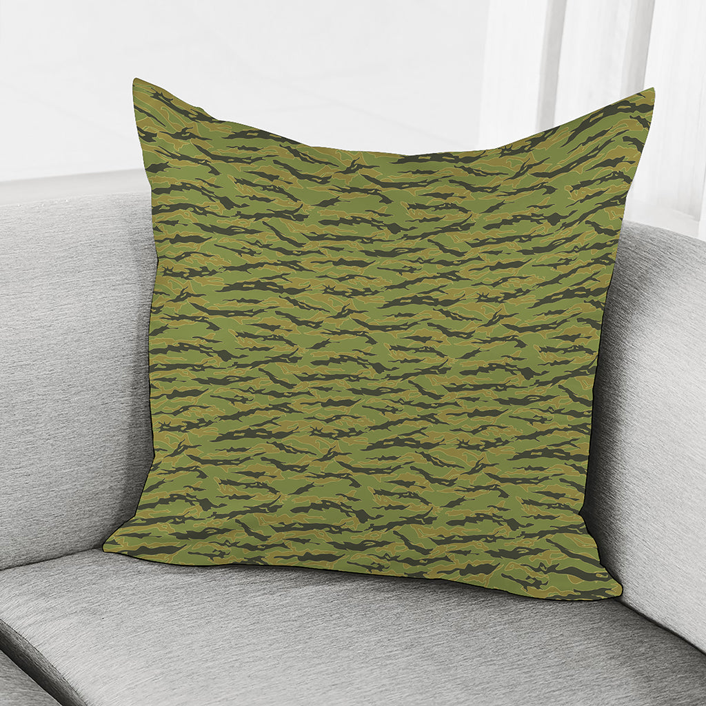 Green Tiger Stripe Camo Pattern Print Pillow Cover