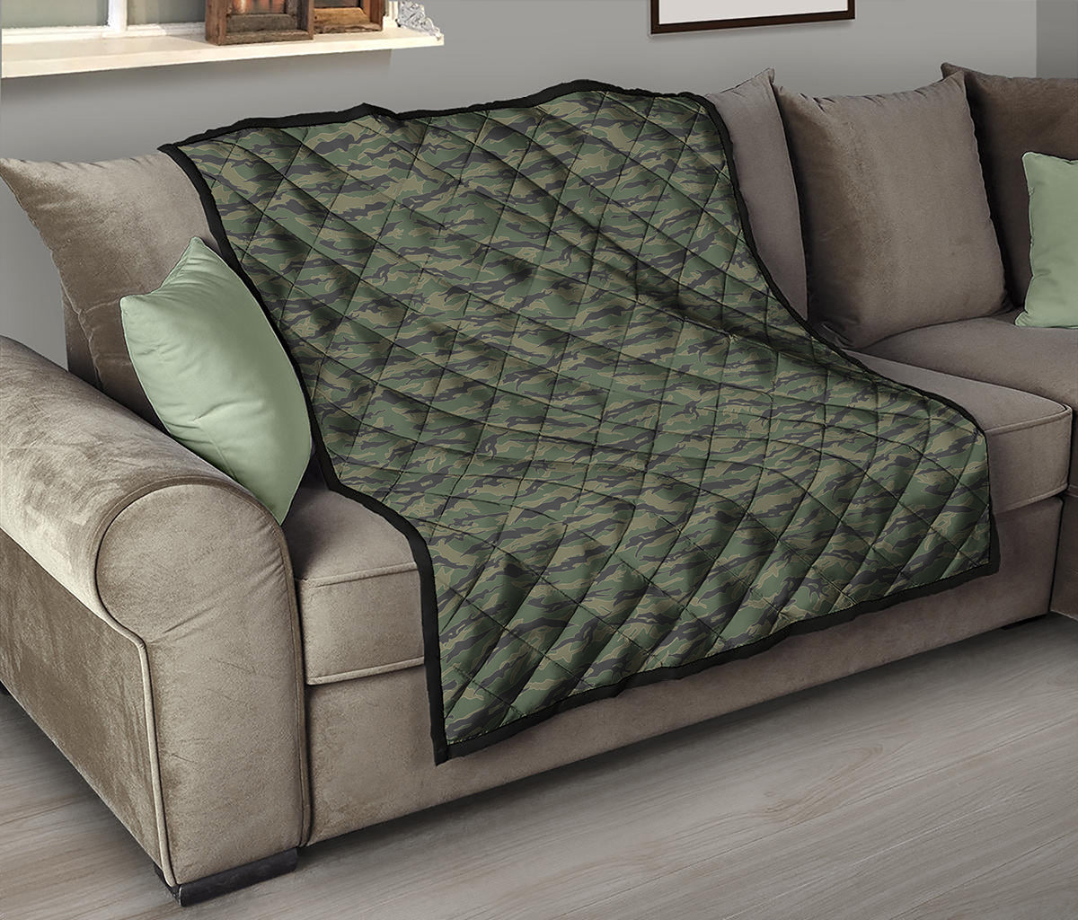 Green Tiger Stripe Camouflage Print Quilt