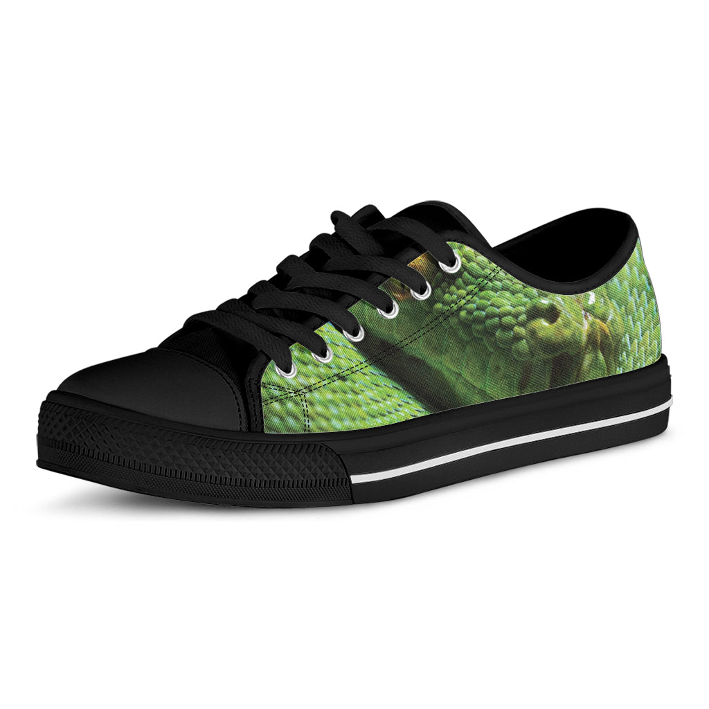 Green Tree Python Snake Print Black Low Top Shoes