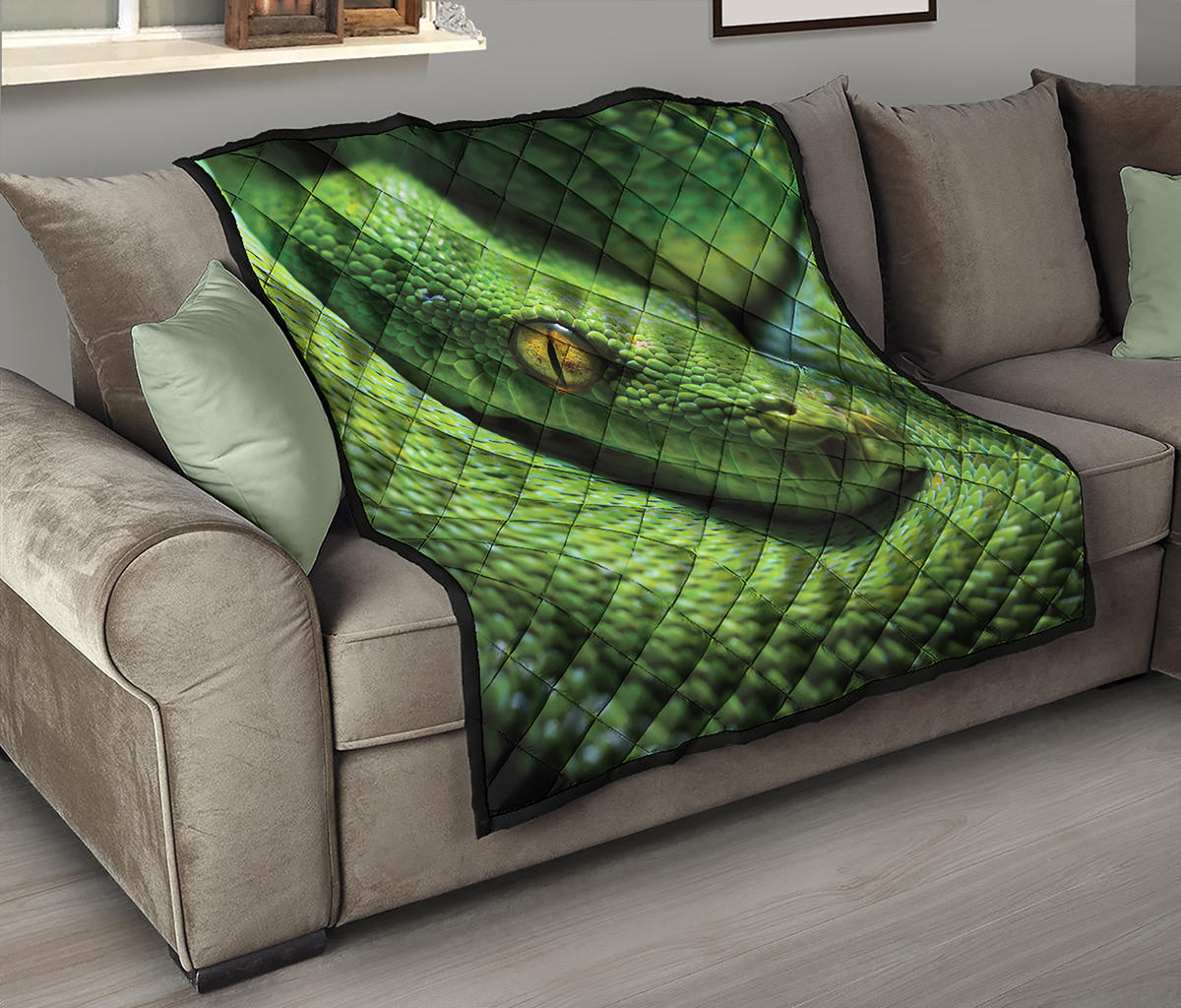 Green Tree Python Snake Print Quilt