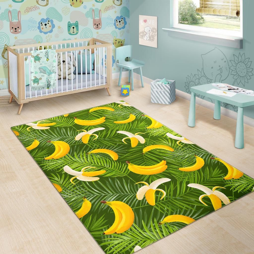 Green Tropical Banana Pattern Print Area Rug GearFrost