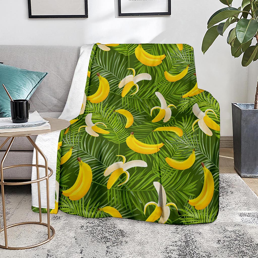 Green Tropical Banana Pattern Print Blanket