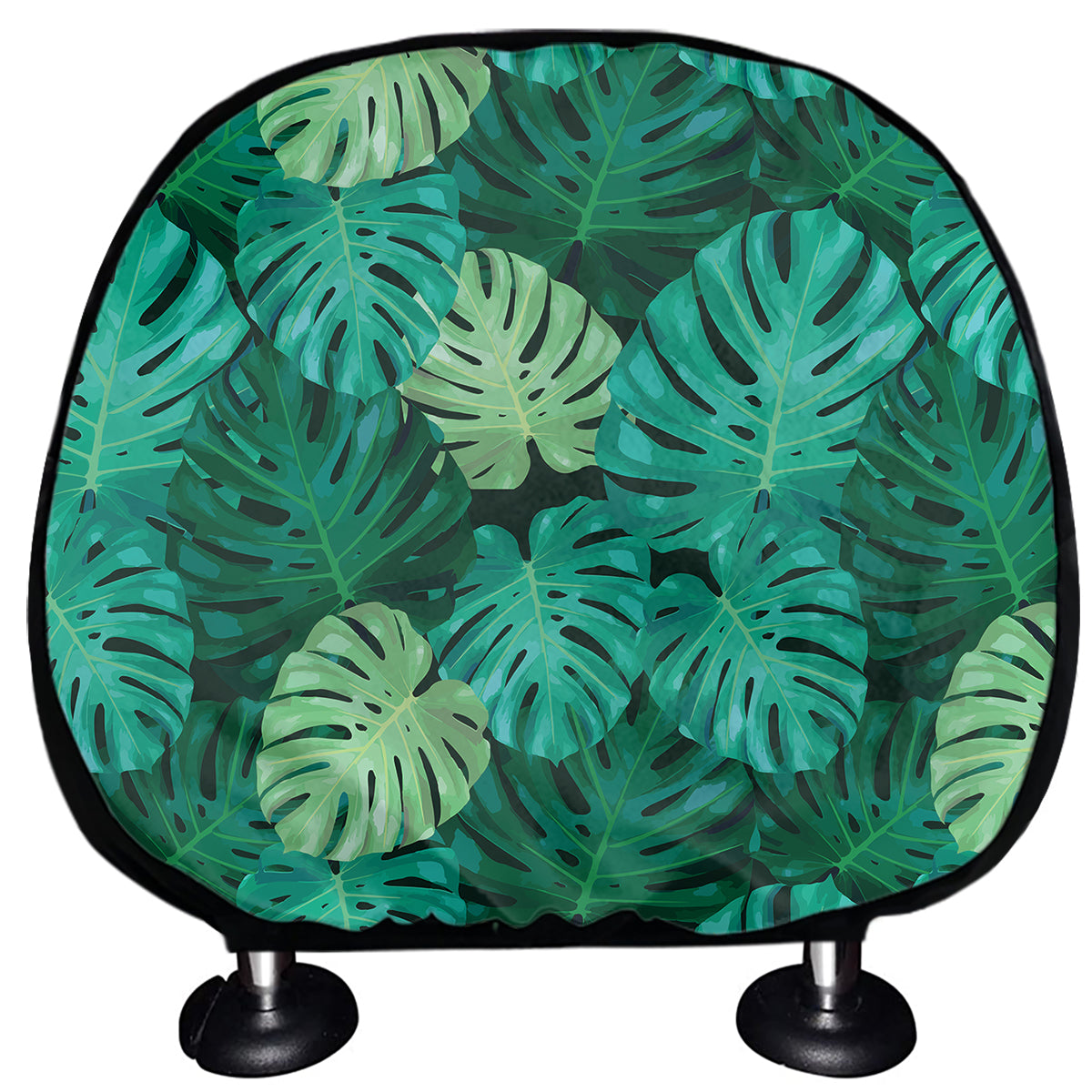 Green Tropical Monstera Pattern Print Car Headrest Covers