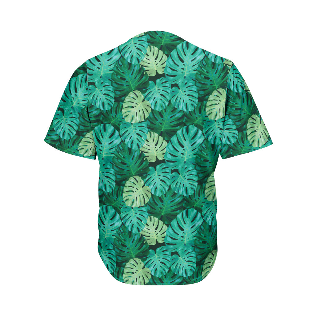Green Tropical Monstera Pattern Print Men's Baseball Jersey