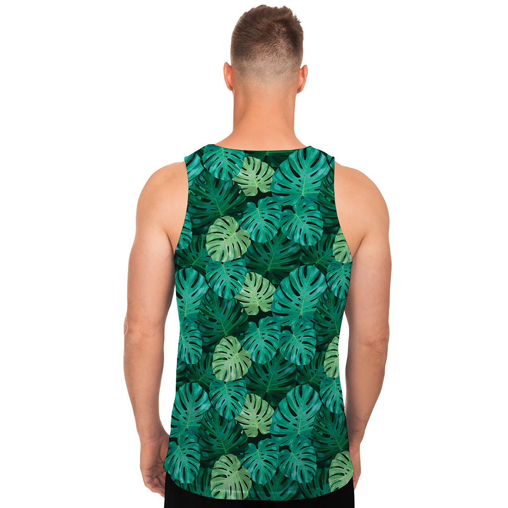 Green Tropical Monstera Pattern Print Men's Tank Top
