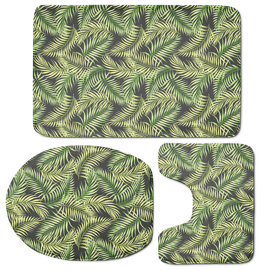 Green Tropical Palm Leaf Pattern Print 3 Piece Bath Mat Set