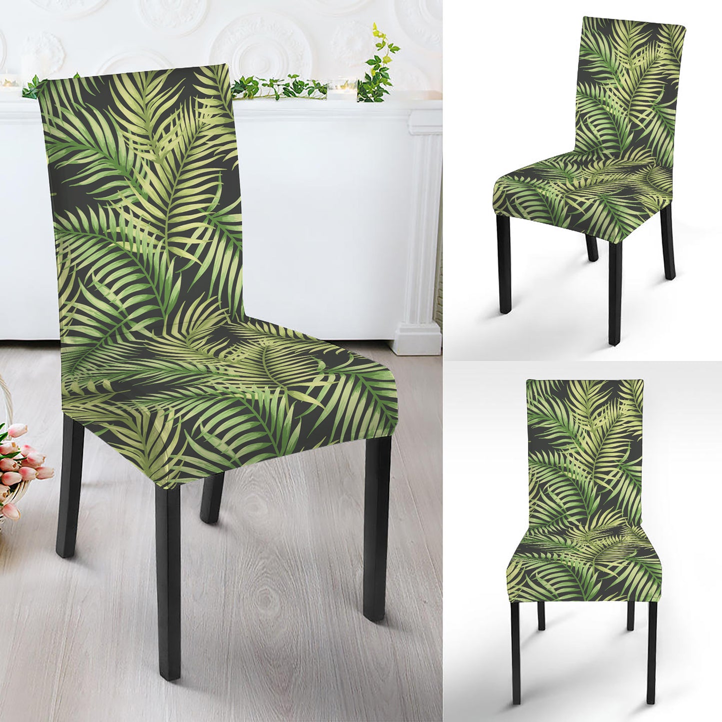 Green Tropical Palm Leaf Pattern Print Dining Chair Slipcover